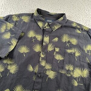 Roark Button Up Shirt Mens L Short Sleeve Classic Fit Palm Print Black Green